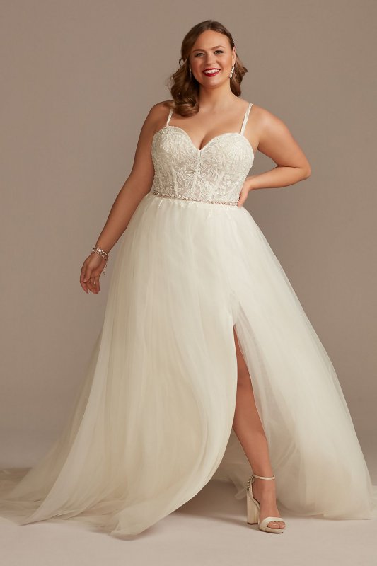 Sheer Boned Bodice Tulle Plus Size Wedding Dress DB Studio 9WG4036