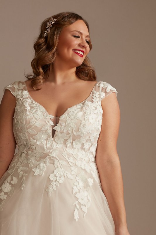 Appliqued Cap Sleeve Tulle Plus Size Wedding Dress DB Studio 9WG4037