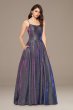 Iridescent Glitter Ball Gown with Spaghetti Straps Betsy and Adam A22793