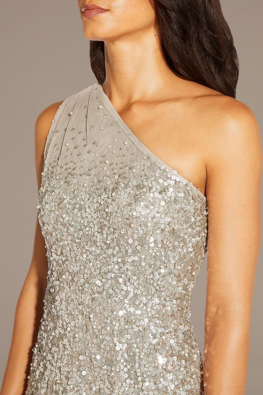 Mesh One-Shoulder Gown with Scattered Sequins Adrianna Papell AP1E208309