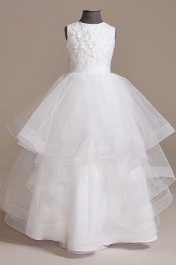 Mila Mesh and Satin Floor-Length Communion Dress US Angels C902