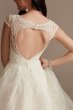 Plunging Cap Sleeve Open Back Tulle Wedding Dress Oleg Cassini CWG901