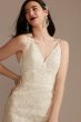 Strappy Beaded Applique Tulle Sheath Wedding Dress Oleg Cassini CWG904