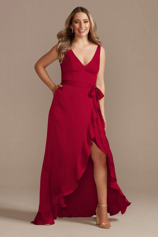 Crepe Satin Ruffle High-Low Bridesmaid Dress F20378