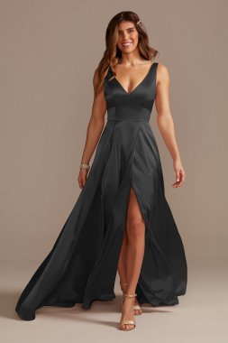 Charmeuse Tank V-Neck Bridesmaid Dress with Slit Galina Signature GS290020