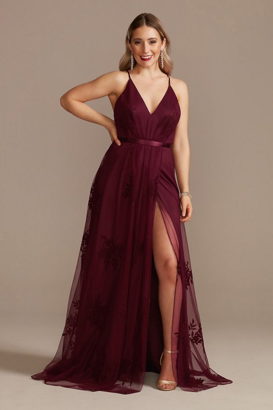 Flocked Tulle Low-Back Bridesmaid Dress Galina Signature GS290044