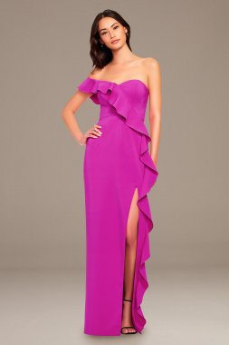 Asymmetrical Ruffle Sheath Dress with Slit Aidan Mattox MN1E205034