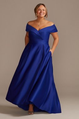 Sweetheart Off-the-Shoulder Satin Ball Gown Oleg Cassini WBM2413W