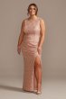 Draped Lace Floor-Length Dress with Matching Shawl Oleg Cassini WBM2537W