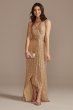 V-Neck Sequin Sheath Gown with Knot Detail WBM2545