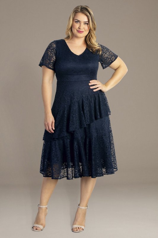 Plus Size Short Sleeve Tiered Lace Midi Dress Kiyonna 18220901