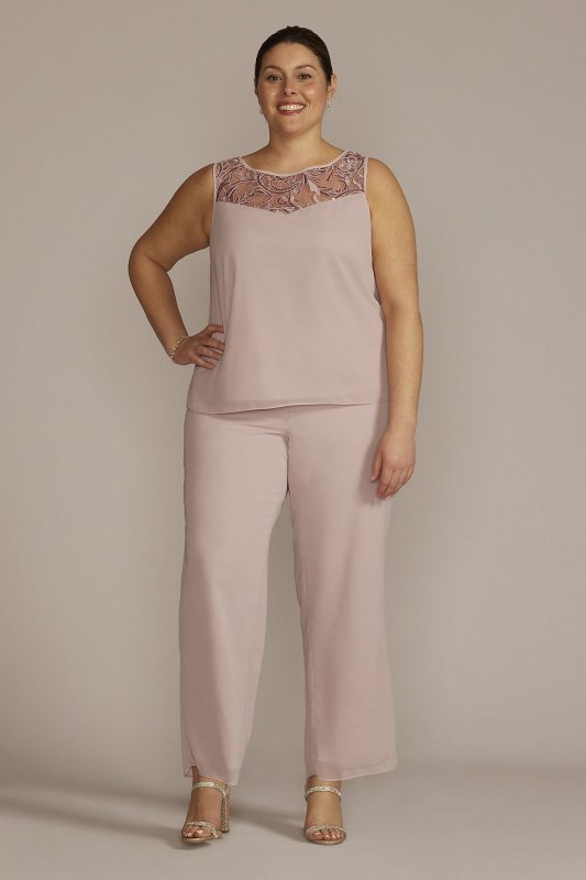 Plus Size Embroidered Chiffon Three-Piece Pantsuit Le Bos 29852