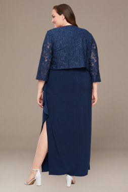 Plus Size Empire Waist Lace Dress with Open Jacket Alex Evenings 84122475