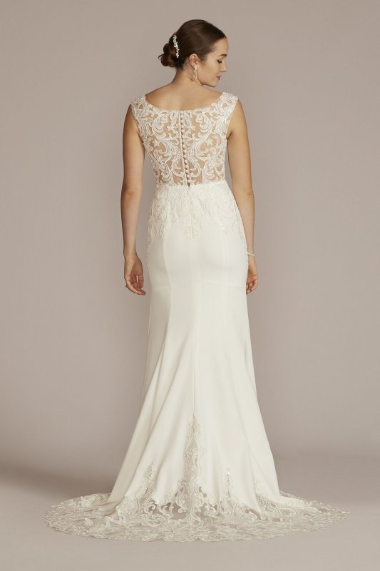 Applique Mermaid Wedding Dress with Lace Train Oleg Cassini CWG925