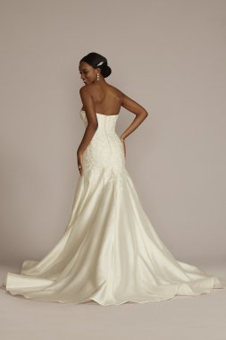 Strapless Drop Waist Lace and Mikado Wedding Dress Oleg Cassini CWG934