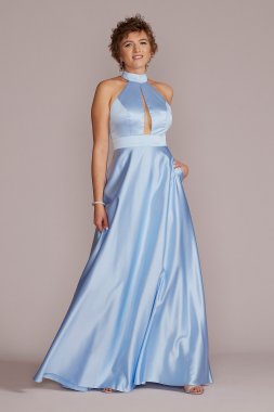 Satin Halter A-Line with Bodice Cutout Jules and Cleo D24NY22085V2