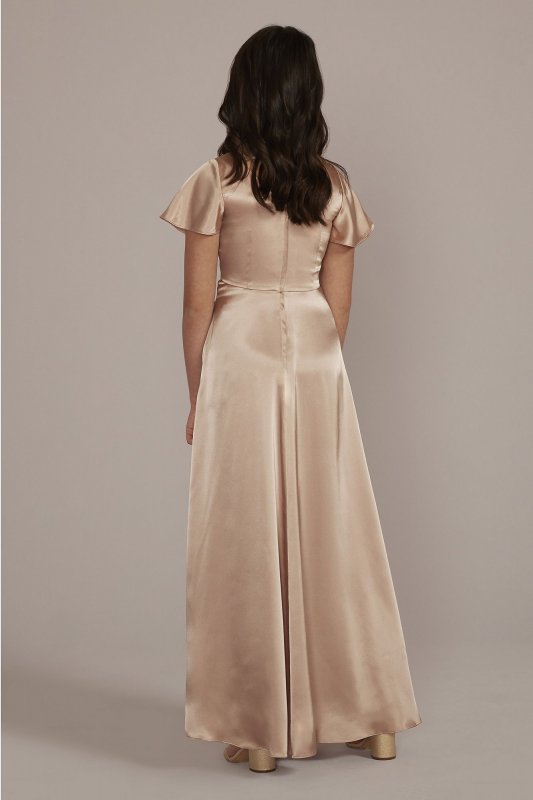 Charmeuse Flutter Sleeve Junior Bridesmaid Dress Galina Signature JB9943