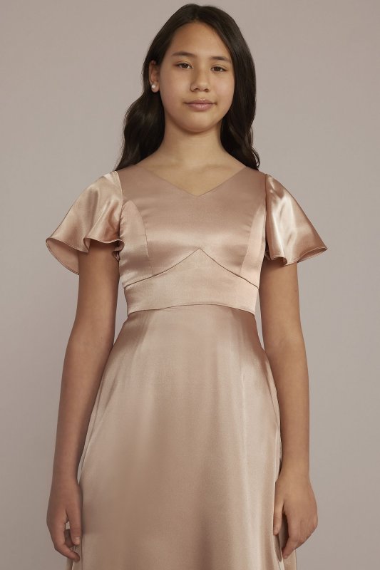 Charmeuse Flutter Sleeve Junior Bridesmaid Dress Galina Signature JB9943