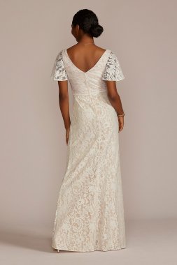 Lace Flutter Sleeve Draped Sheath Wedding Gown DB Studio SDWG1054