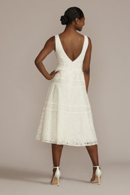 Midi-Length Lace V-Neck Dress with Banded Trim DB Studio SDWG1083