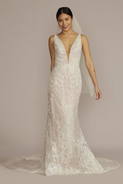 Lattice Beaded Applique Sheath Wedding Dress SWG939