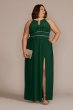 Plus Halter Jersey Knit Gown with Rhinestone Waist Oleg Cassini WBM2411V6W