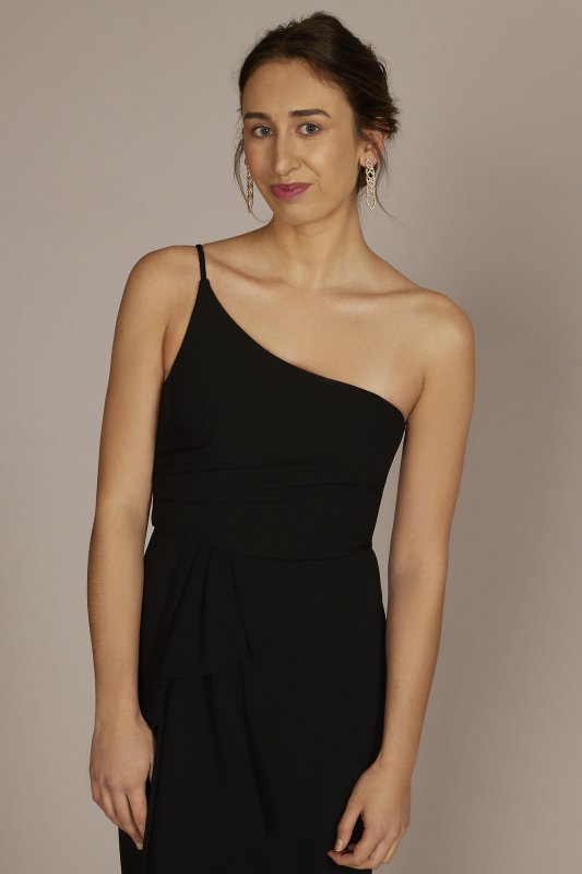 One-Shoulder Crepe Sheath with Cascade Ruffle DB Studio WBM3009V3