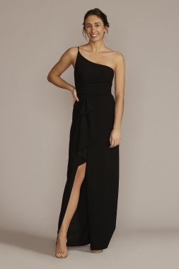 One-Shoulder Crepe Sheath with Cascade Ruffle DB Studio WBM3009V3