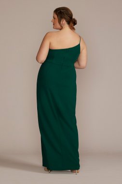 Plus Size One-Shoulder Crepe Sheath with Cascade DB Studio WBM3009V3W