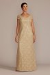 Short Sleeve Sequin Lace Sheath Gown Oleg Cassini WBM3124