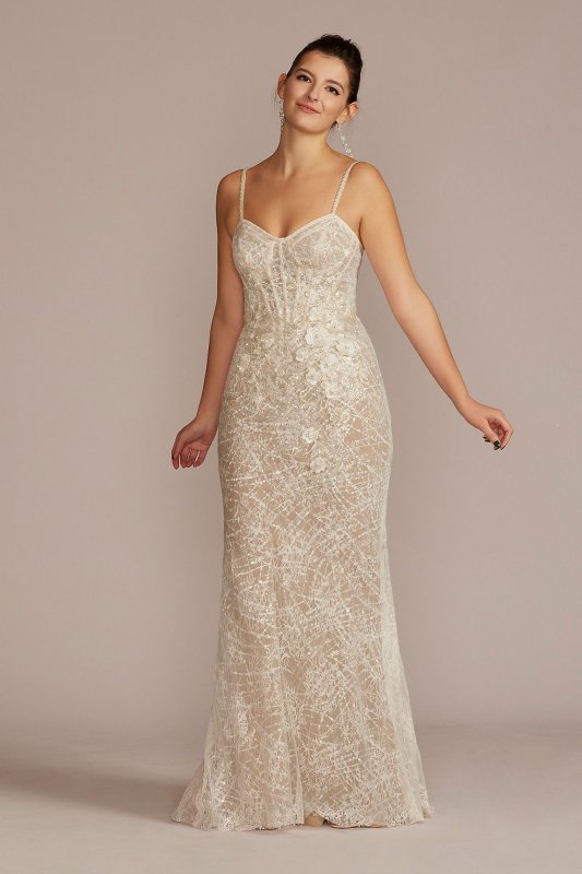 Lace Sheath Petite Wedding Gown with Overskirt Galina Signature 7SWG916