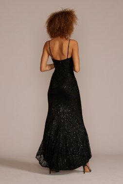 Illusion Deep-V Sparkle Lace Sheath Gown DB Studio D21NY22156V1