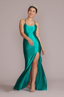 Stretch Satin Scoop Neck Sheath with Slit Jules and Cleo WBM2891