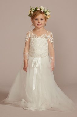 3D Floral Lace Applique Flower Girl Dress DB Studio WG1451