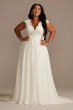 Plus Size New Style 9WG4011DB Lace Illusion Back Chiffon Wedding Gown with Pockets and Lace Bodice