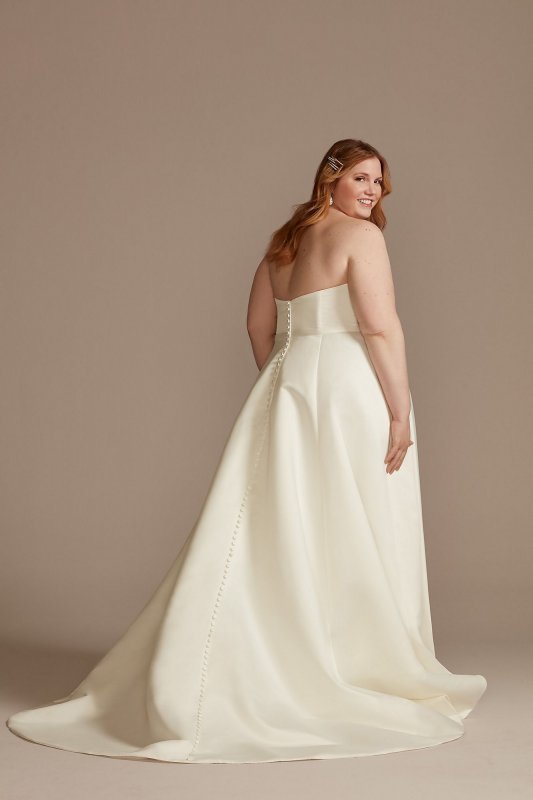 Plus Size Button Back Strapless Satin 9WG4017 Wedding Dress with Slit