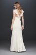 Plunging V-Neck Ruffle Strap Low Back Crepe Gown DB Studio 10982