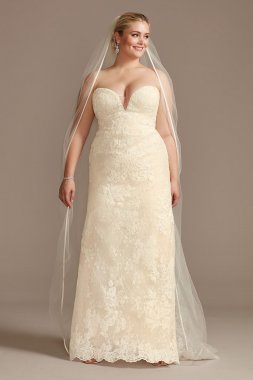 Floral Lace Applique Spaghetti-Strap Wedding Dress David's Bridal Collection WG3981