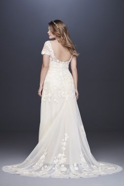 Lace Sheath Wedding Dress with Removable Overskirt Oleg Cassini CWG816