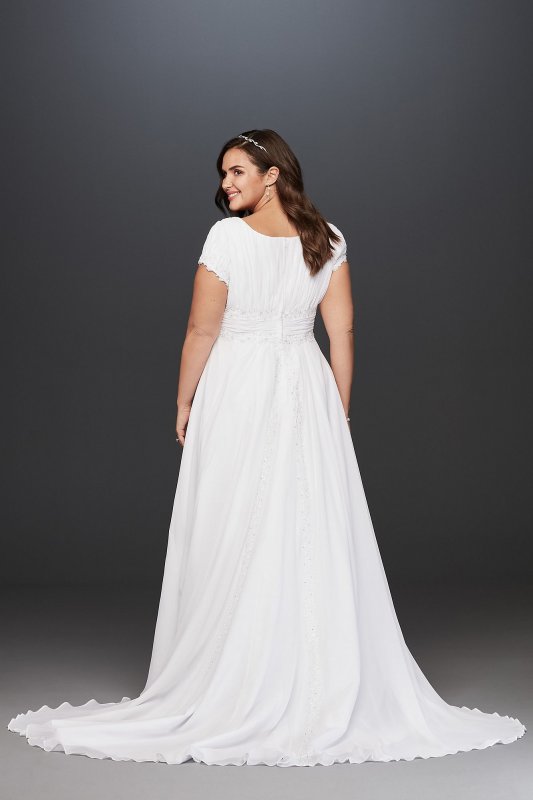 Short Sleeve Plus Size Wedding Dress with Ruching David's Bridal Collection 4XL9SLV9743