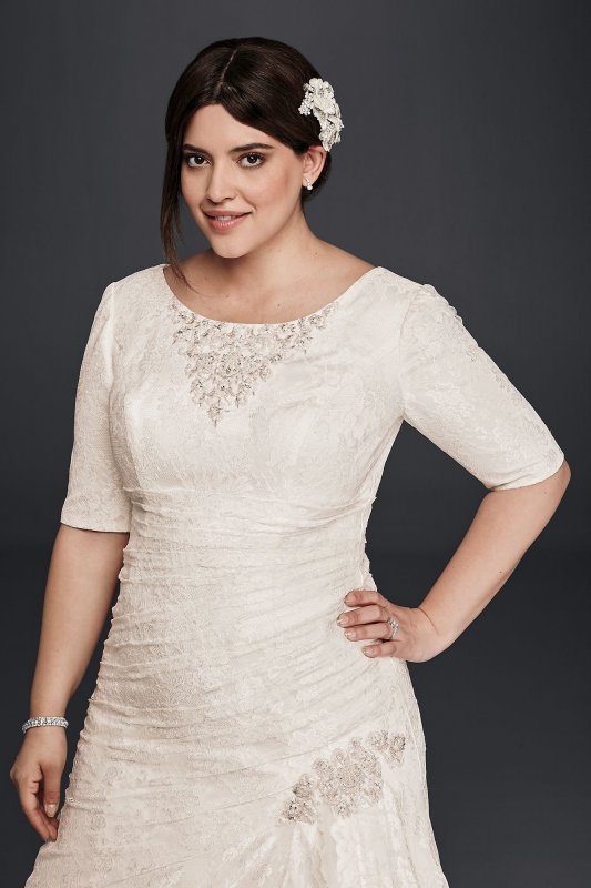 Lace Plus Size Wedding Dress with Elbow Sleeves David's Bridal Collection 4XL9SLYP3344