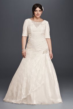 Lace Plus Size Wedding Dress with Elbow Sleeves David's Bridal Collection 4XL9SLYP3344