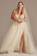 Beaded Plunging-V Illusion Tall Plus Wedding Dress Galina Signature 4XL9SWG837