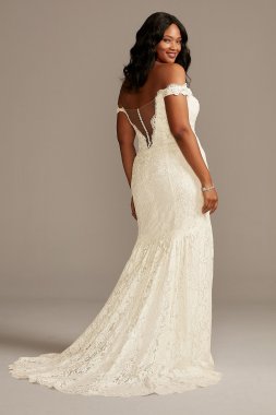 Off Shoulder Plunging Tall Plus Lace Wedding Dress Galina Signature 4XL9SWG855