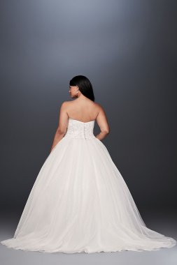 Floral Applique Open Back Tulle Tall Wedding Dress Galina Signature 4XLSWG841