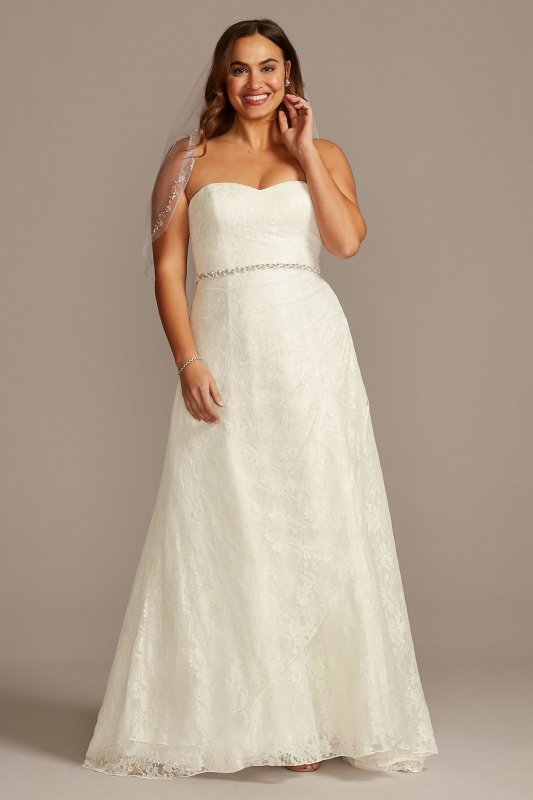 Lace Plus Size Wedding Dress with Side Drape Skirt David's Bridal Collection 4XL9WG3805