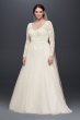 V-Neck Long Sleeve Wedding Dress With Low Back David's Bridal Collection 4XL9WG3831