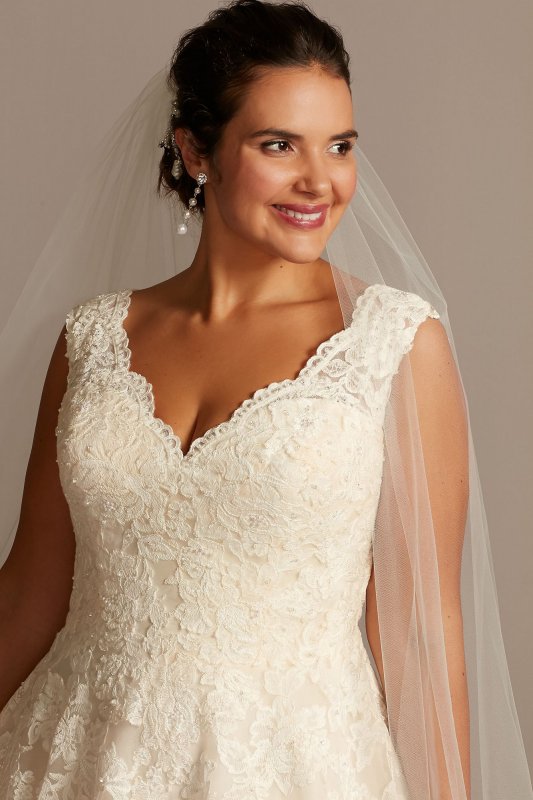 Scallop V-Neck Lace Tulle Plus Size Wedding Dress David's Bridal Collection 4XL9WG3850