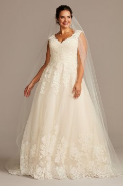 Scallop V-Neck Lace Tulle Plus Size Wedding Dress David's Bridal Collection 4XL9WG3850