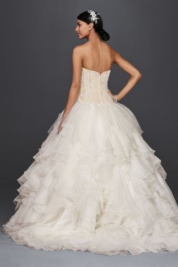 Strapless Satin Gown with Pleated Bodice David's Bridal Collection OP1223